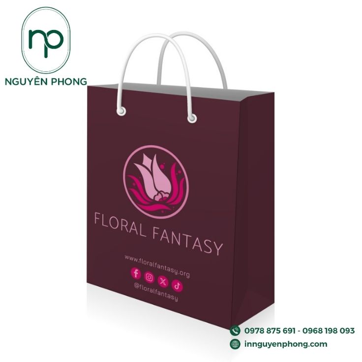 Mẫu túi giấy đựng hoa in thông tin liên hệ